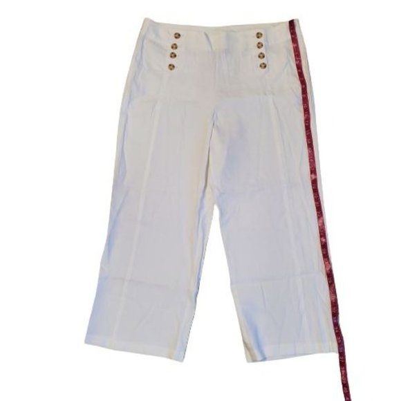J.Jill Women's White Linen Stretch Sailor Button Wide Leg Crop Pants Size 16 NWT - Picture 11 of 15